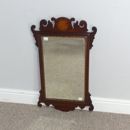 440 - An antique mahogany Georgian style fret cut inlaid Wall Mirror, rectangular bevelled mirror plate wi... 