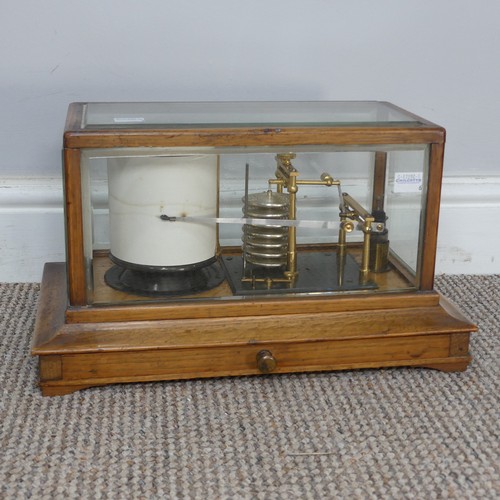 386 - An early 20th century Barograph, the oak case with bevelled glass and chart drawer, W 36 cm x H 20 c... 