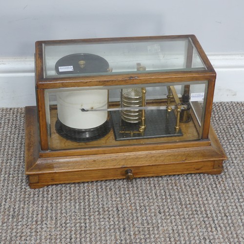 386 - An early 20th century Barograph, the oak case with bevelled glass and chart drawer, W 36 cm x H 20 c... 