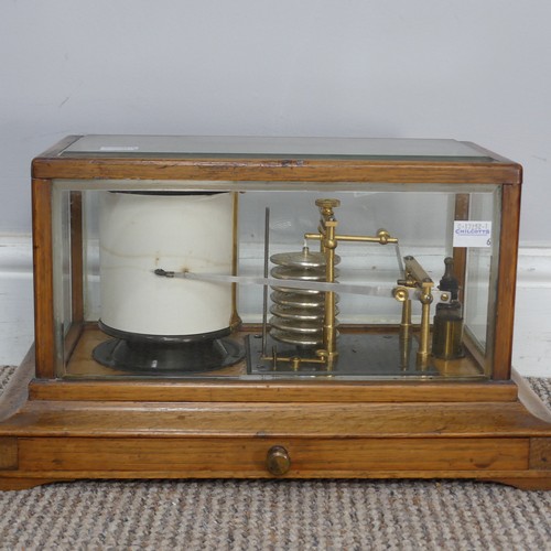 386 - An early 20th century Barograph, the oak case with bevelled glass and chart drawer, W 36 cm x H 20 c... 