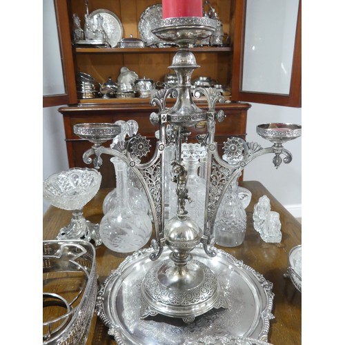 377 - A large quantity of Silver Plate, including a centrepiece in the Aesthetic style, 49.5cm high, as fo... 