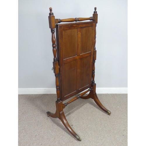 449 - An antique Regency style mahogany Cheval Mirror, rectangular mirror plate, with ring turned supports... 