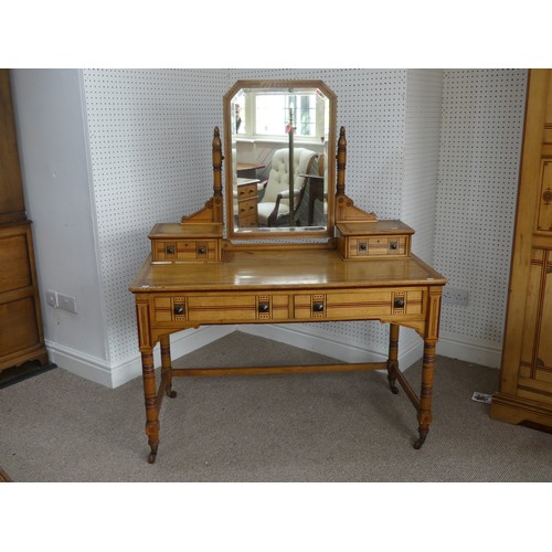 455 - A good Aesthetic Movement pitch pine and oak Bedroom Suite, circa 1870, all pieces with matching gre... 