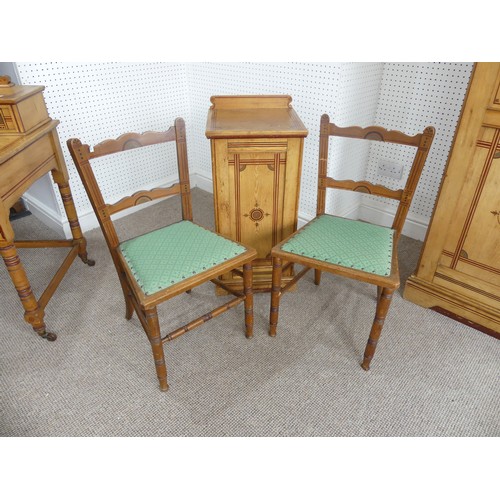 455 - A good Aesthetic Movement pitch pine and oak Bedroom Suite, circa 1870, all pieces with matching gre... 