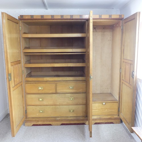 455 - A good Aesthetic Movement pitch pine and oak Bedroom Suite, circa 1870, all pieces with matching gre... 