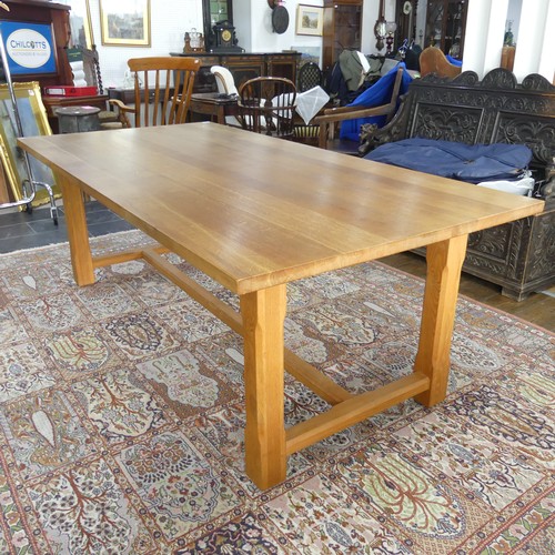 495 - A contemporary oak refectory Table in the 18th century style, large rectangular top raised on square... 