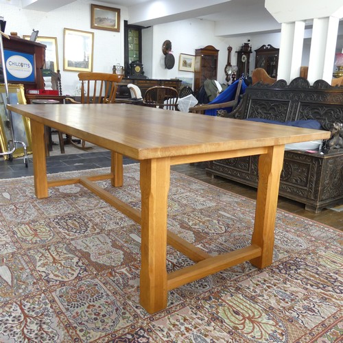 495 - A contemporary oak refectory Table in the 18th century style, large rectangular top raised on square... 