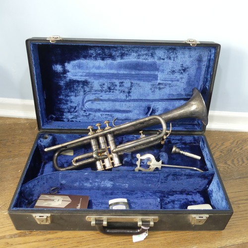 294 - A 'B & M, Champion' silver plated Trumpet, with mouthpiece and stamped 'D123', in fitted hard ca... 