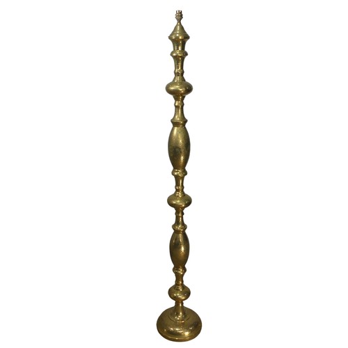 461 - A heavily engraved brass standard Lamp, of baluster form, H 154 cm.