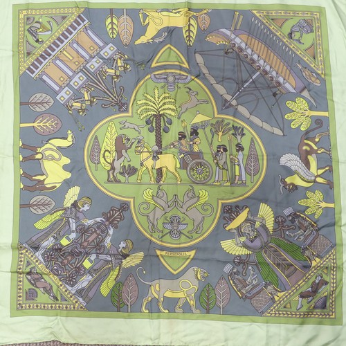 310 - Two Hermès silk twill scarves: 'Persepolis', designedby Sophie Koechlin, with composition and cleani... 