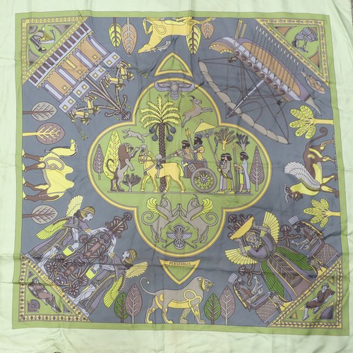 310 - Two Hermès silk twill scarves: 'Persepolis', designedby Sophie Koechlin, with composition and cleani... 