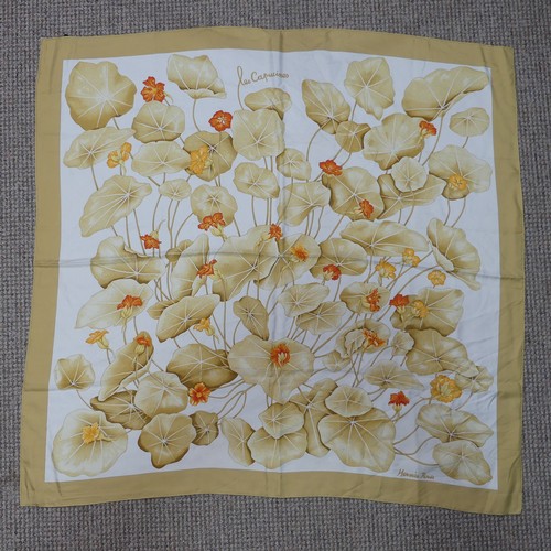 317 - Three Hermès silk twill scarves: 'Les Capucines', orange and gold on cream background, Crown or Cour... 