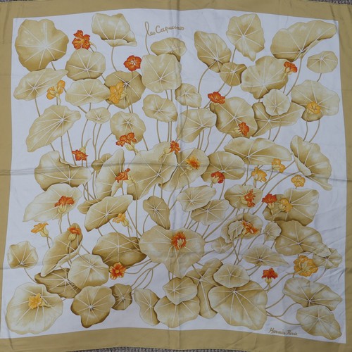 317 - Three Hermès silk twill scarves: 'Les Capucines', orange and gold on cream background, Crown or Cour... 