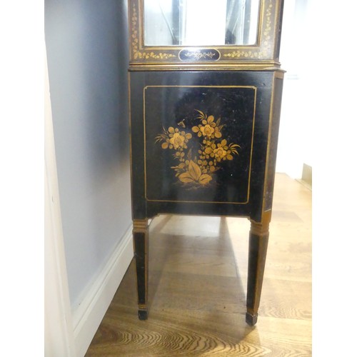 546 - An early 20th century Chinoiserie display Cabinet, black lacquered with gilt painted decorations, tw... 