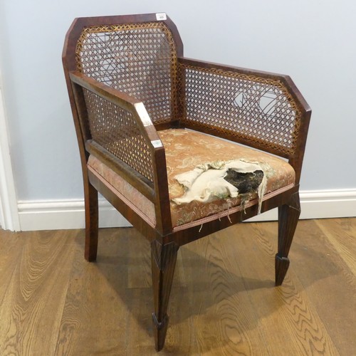 469 - An unusual Library style Armchair, with caned backrest and armrests, above upholstered seat, note da... 