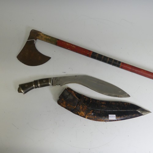 220 - An Anglo-Indian style Axe, with shaped head on painted shaft, L 96 cm, together with a Gurkha Knife,... 