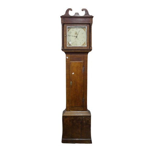 393 - An antique mahogany 30-hour longcase Clock, one weight movement striking on bell, 11 inch painted di... 