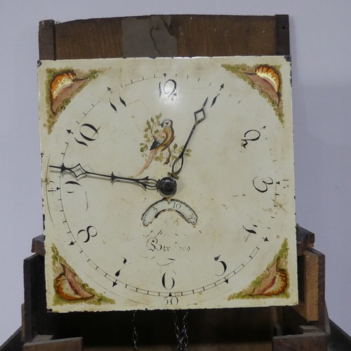 393 - An antique mahogany 30-hour longcase Clock, one weight movement striking on bell, 11 inch painted di... 