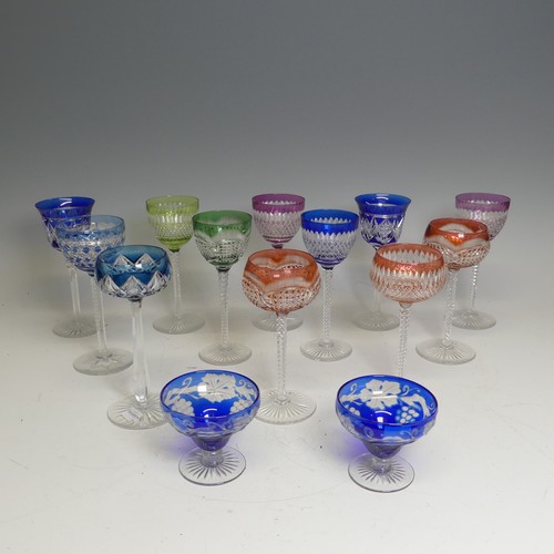 367 - A quantity of mid 20th century circa 1950s coloured bohemian cut hock Glasses, to include the colour... 