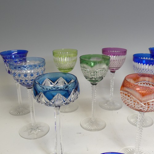 367 - A quantity of mid 20th century circa 1950s coloured bohemian cut hock Glasses, to include the colour... 