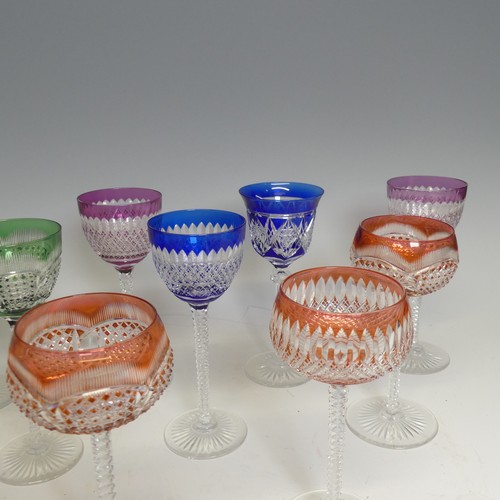 367 - A quantity of mid 20th century circa 1950s coloured bohemian cut hock Glasses, to include the colour... 