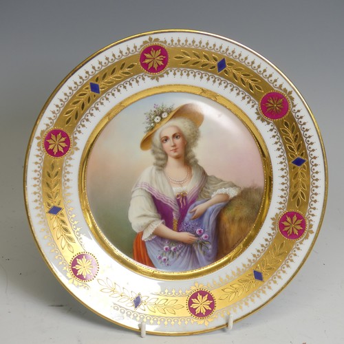 370 - A late 19th century Vienna porcelain hand painted cabinet plate, signed 'Wagner', and titled 'Elizab... 