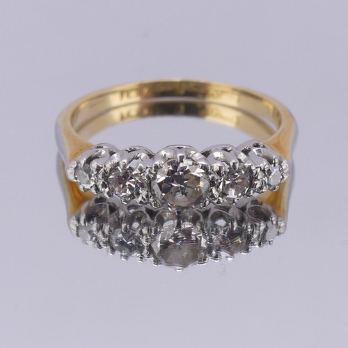 160 - A graduated five stone diamond Ring, the centre stone approx. 0.22ct, all claw set in platinum, on a... 