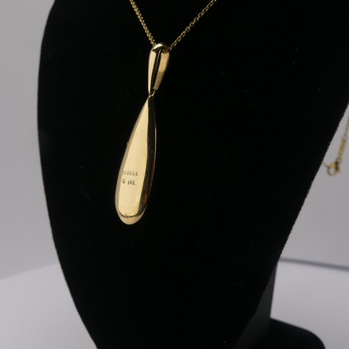 224 - A 14ct yellow gold, onyx and diamond Pendant, by Kabana, the pear shaped drop with five panels of bl... 