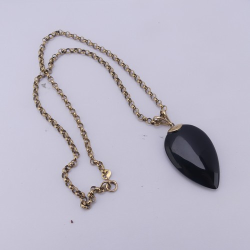 225 - A 9ct gold mounted Whitby Jet Pendant, the pear shaped stone suspended from a 9ct gold split bale, 4... 