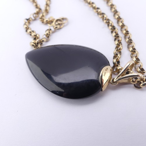 225 - A 9ct gold mounted Whitby Jet Pendant, the pear shaped stone suspended from a 9ct gold split bale, 4... 