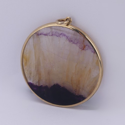 227 - A 9ct gold mounted circular Blue John Pendant, hallmarked Sheffield 1982, 3.2cm diameter, gross weig... 