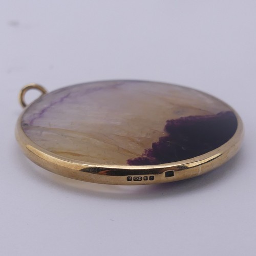 227 - A 9ct gold mounted circular Blue John Pendant, hallmarked Sheffield 1982, 3.2cm diameter, gross weig... 