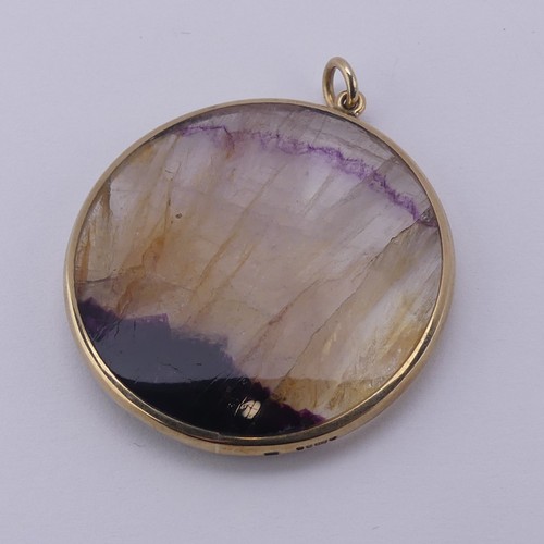 227 - A 9ct gold mounted circular Blue John Pendant, hallmarked Sheffield 1982, 3.2cm diameter, gross weig... 