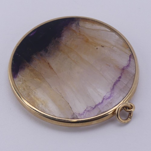 227 - A 9ct gold mounted circular Blue John Pendant, hallmarked Sheffield 1982, 3.2cm diameter, gross weig... 