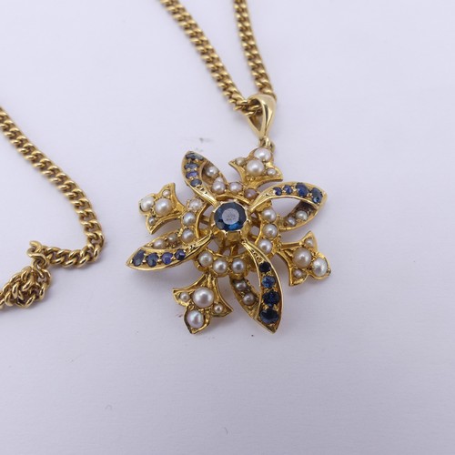 230 - An Edwardian sapphire and seed pearl Pendant, of open Art Nouveau design, the reverse marked '15c', ... 