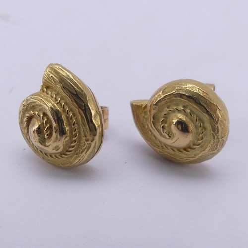 311 - A pair of 18ct yellow gold shell Earrings, 13mm wide, approx. total weight 5.5g, marked on the pilla... 