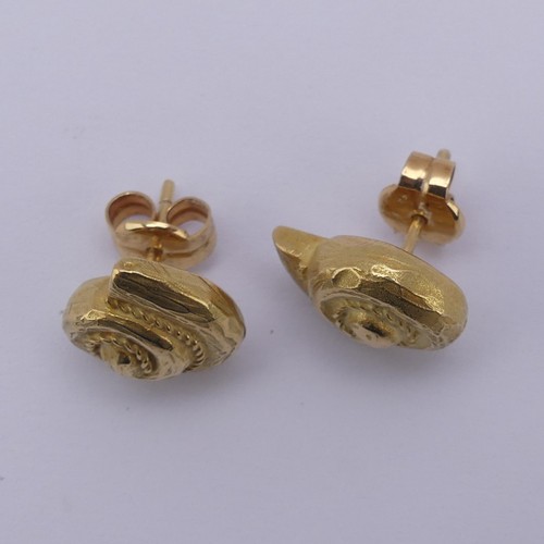 311 - A pair of 18ct yellow gold shell Earrings, 13mm wide, approx. total weight 5.5g, marked on the pilla... 