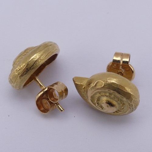 311 - A pair of 18ct yellow gold shell Earrings, 13mm wide, approx. total weight 5.5g, marked on the pilla... 