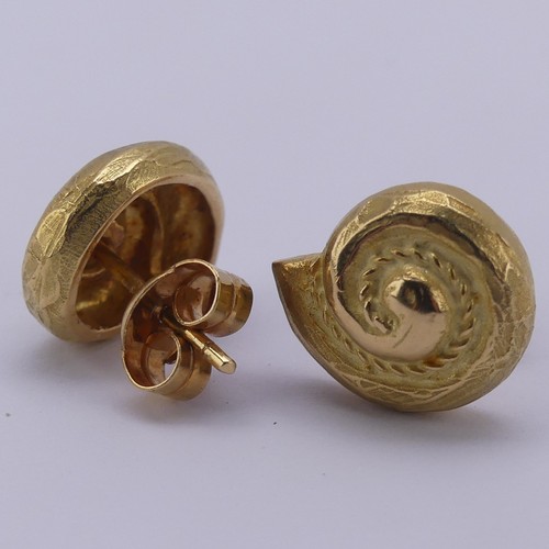 311 - A pair of 18ct yellow gold shell Earrings, 13mm wide, approx. total weight 5.5g, marked on the pilla... 