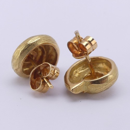 311 - A pair of 18ct yellow gold shell Earrings, 13mm wide, approx. total weight 5.5g, marked on the pilla... 