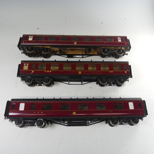 41 - Six ‘0’ gauge LMS bogie Passenger Coaches, possibly Exley or similar, in LMS maroon with yellow lett... 