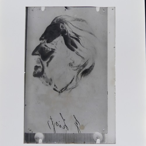 199 - Franz Liszt : a postcard size glass plate negative of Franz Liszt fantasy head / nude women puzzle f... 