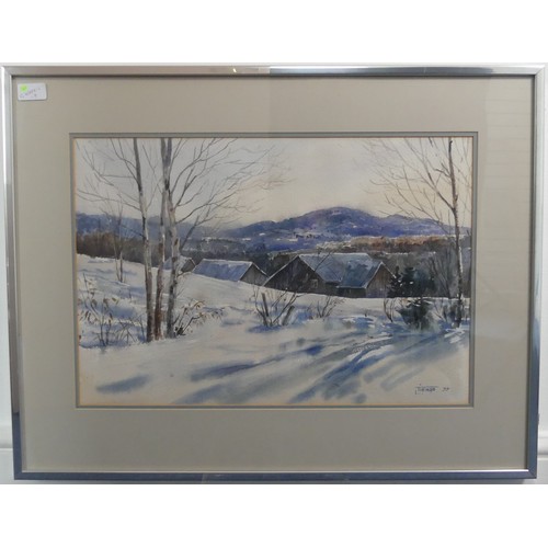 352A - Luigi Tiengo, Winter landscape, watercolour signed and dated '77, 36cm x 53cm, framed and glazed.... 