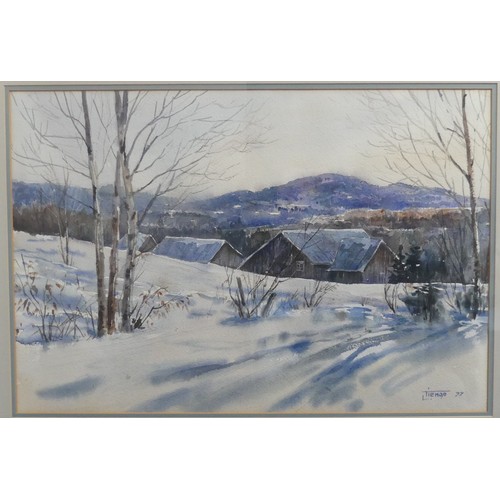 352A - Luigi Tiengo, Winter landscape, watercolour signed and dated '77, 36cm x 53cm, framed and glazed.... 