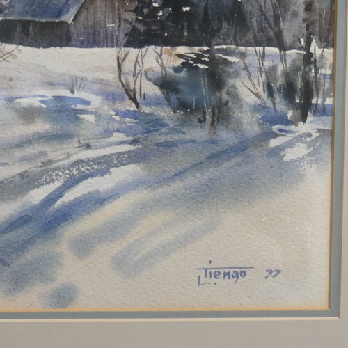 352A - Luigi Tiengo, Winter landscape, watercolour signed and dated '77, 36cm x 53cm, framed and glazed.... 