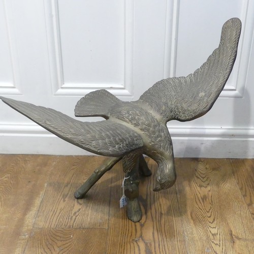 350A - An early 20th century bronze model of an Eagle, perched on a tree branch, W:61cm x H:33cm... 