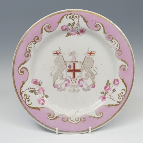 36 - A 19thC Flight Barr & Barr Plate, circa 1820, painted with the arms of the East India Company, w... 