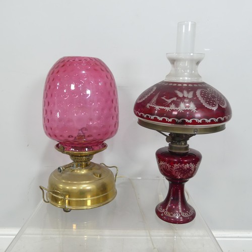 549A - Two Cranberry Glass oil lamps, now converted to electricity(2)