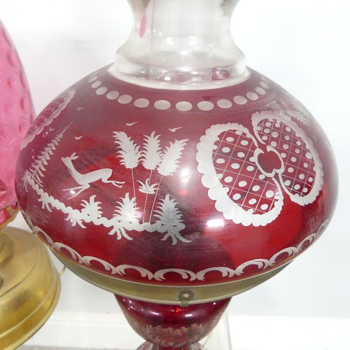 549A - Two Cranberry Glass oil lamps, now converted to electricity(2)