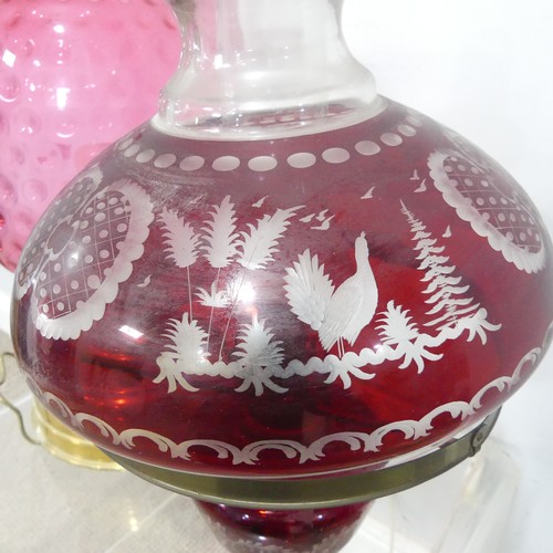 549A - Two Cranberry Glass oil lamps, now converted to electricity(2)